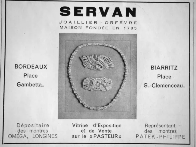 Publicité Presse 1939 Servan Joaillier Orfèvre Biarritz Montres Longines Omega