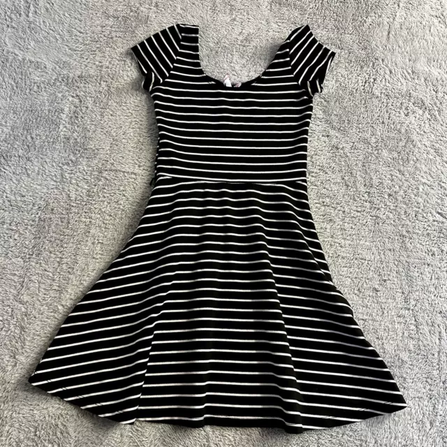 Women's Striped Fit and Flare Skater Dress Black White Size Medium