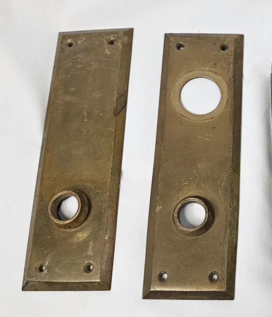 Vintage Pair Russwin Lenox Door Knob Back Plate 8"x2.5" Old Salvaged Decor Brass