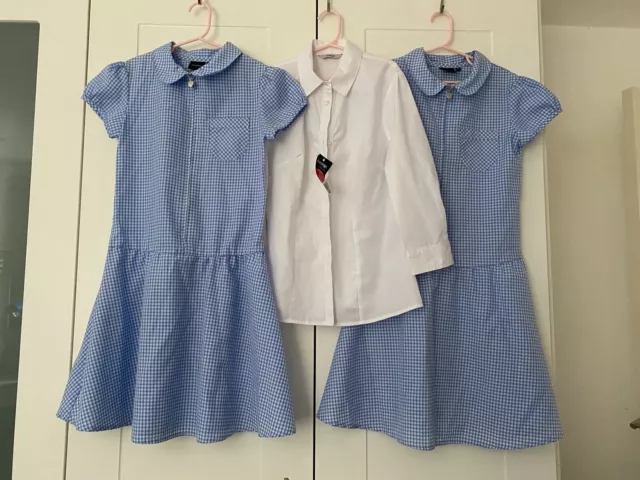 Girls school uniform 2pcs Debenhams blue gingham zip up dress size 10y bundle