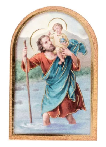 St.Christopher Calamita Frigo IN Piedi O Attaccare Legno Placca Piccolo 4.5cm