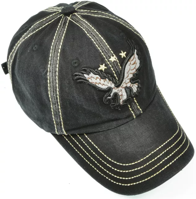 American Eagle Embroidered Cap Washed Cotton Baseball Hat Adjustable Black