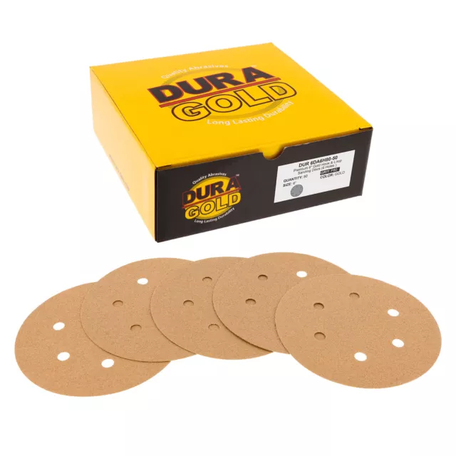 80 Grit 6" Gold Hook & Loop 6-Hole Sanding Discs for DA Sanders - Box of 50