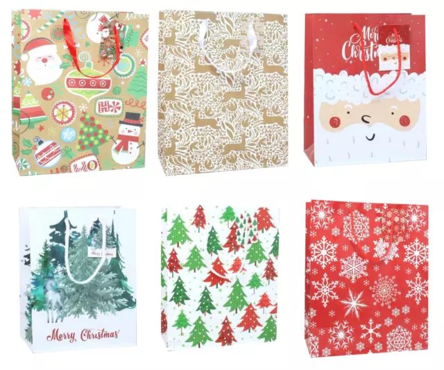 Pack of 12 Extra Large Christmas Gift Bags Xmas Wrapping, Gift Wrap Assorted