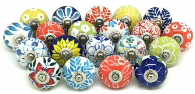 Hand Painted Lot of 10 colorful Ceramic Cabinet Knobs Pulls Drawer Door Handles