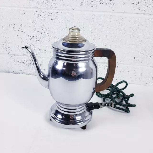 Manning Bowman & Co Silver Wooden Handle Glass Top Electric Tea Pot *NOT WORKING 2