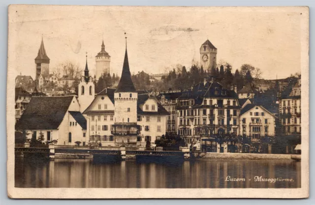 RPPC Lucerne Luzern Museggturme Musegg turme Watch tower Old Postcard View 1920s