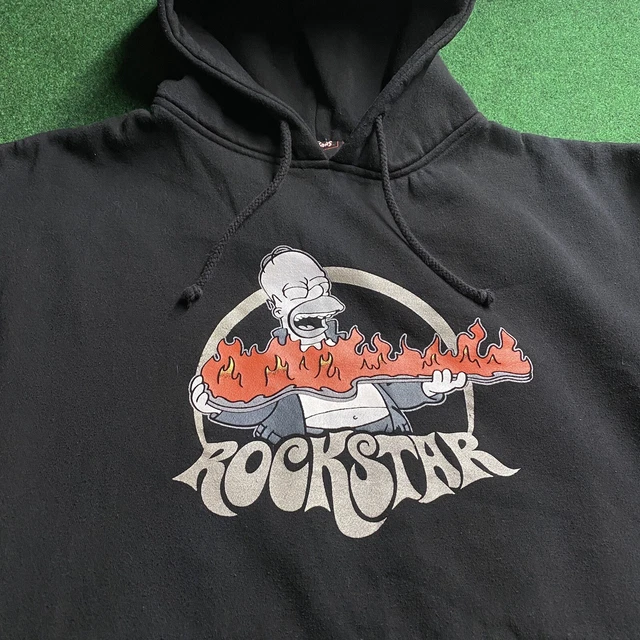 Vintage Simpsons Sweatshirt Mens XL Black Homer TV Show Promo Rockstar Hoodie