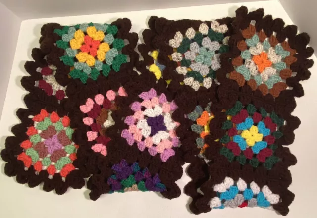 Granny Square Scarf Multi-Color Handmade Crochet Crocheted Ruffle Edge 72" X 6.5 2