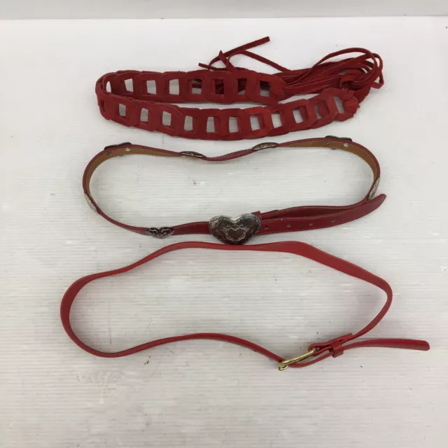 Mixed VTG LOT of 3 Red Leather & Faux Leather Belts Accessories Womens Heart