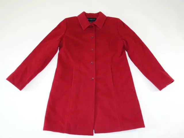 Kenneth Cole Reaction Women's Overcoat Size 12 Red 100% Wool 4 Button Lined