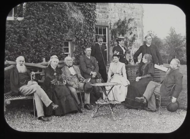 Glas magische Laterne Rutsche WILLIAM GLADSTONE & FRIENDS AT BLACKCRAIG C1890 FOTO
