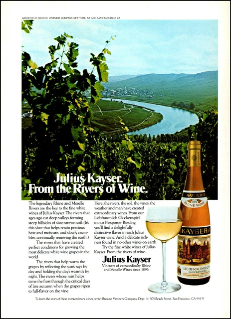 1974 Julius Kayser Rhine wine Moselle river bottle vintage photo Print Ad ads34