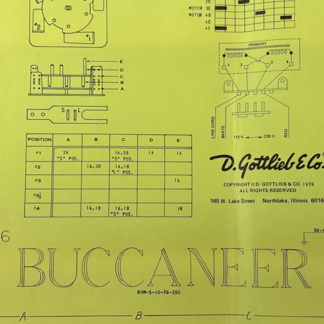 Gottlieb Buccaneer Pinball Machine Game Manual Schematics ORIGINAL
