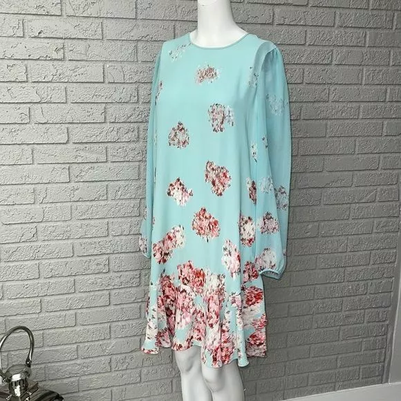 BCBG MaxAzria Bailee Long Sleeve Flounce Hem Floral Shift Dress Size M 3