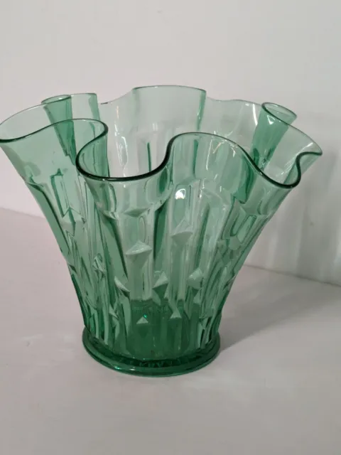 Vintage Green Depression Glass Uranium Ruffled Vase