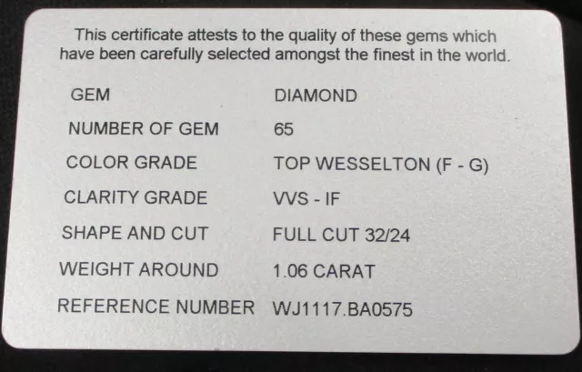 TAG Heuer Precious Stones Diamond Certificate Card for LINK Watch WJ1117.BA0575