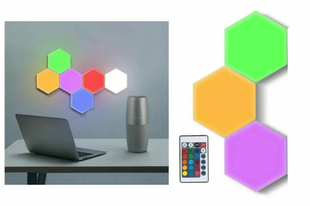 Set 3pz Luces de Pared RGB Hexagonal Aplique con Mando a Distancia Multicolor