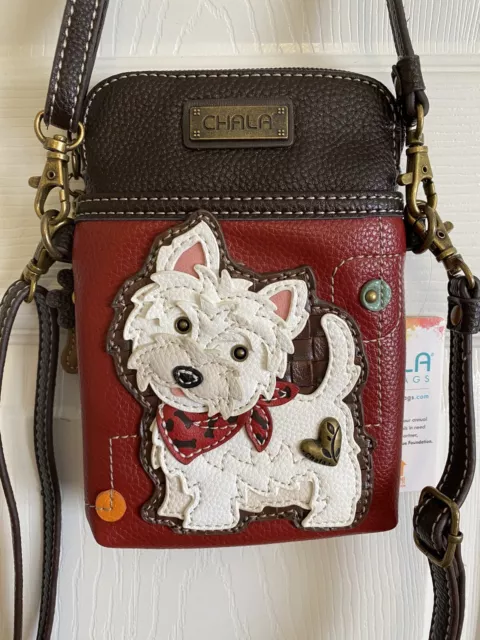 CHALA WESTIE CELL PHONE CROSSBODY BAG - 2 Adjustable Straps - Burgundy