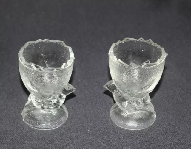 vintage pair of clear glass chicken hen chook egg cups vgvc 7cm