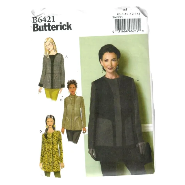 Butterick B6421 Sewing Pattern Misses' Lined Loose-fitting Coat 6-8-10-12-14 UC