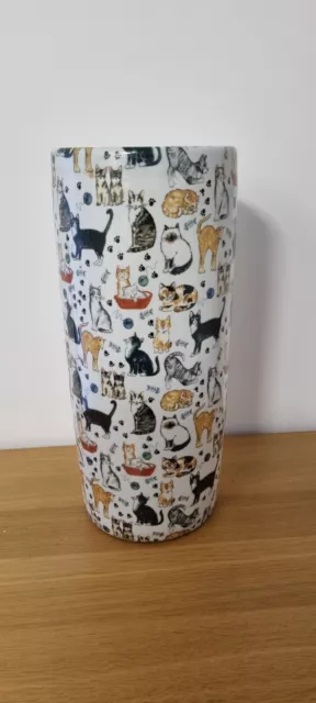 Umbrella Stand Ceramic Cat Design  18" Round Tall Brolly  Walking Stick Holder