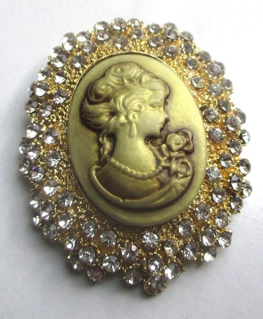 Grande Broche Vintage Camée Corail - Buste Femme XVIIIe - Bijou Fantaisie Or
