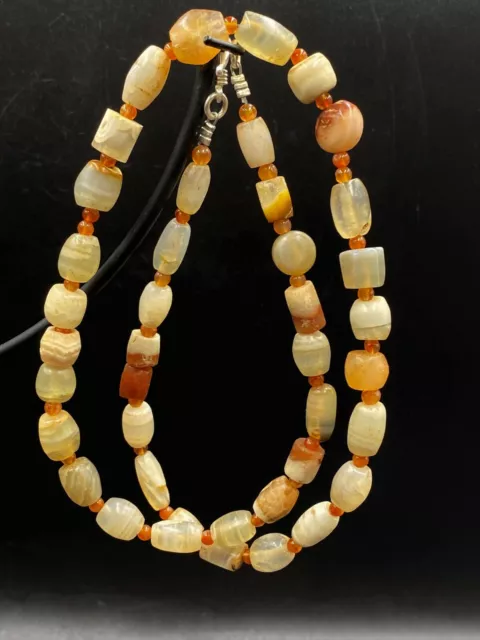 Vintage Necklace Antique Old Banded Agate Beads Ancient Pyu City States Burma