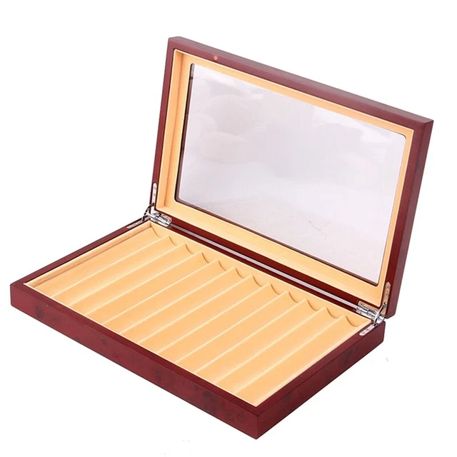 1 Piece 12 Grid Wooden Pen Display Case Storage Luxury Fountain Case Red G2E8