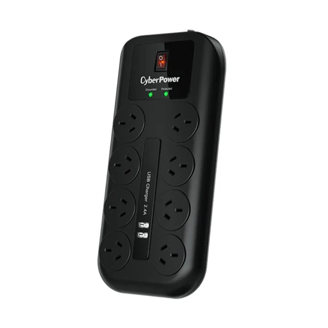 CyberPower 8-port Surge Protector with 2 x USB Charging Ports - 5 Yrs Adv. Repla