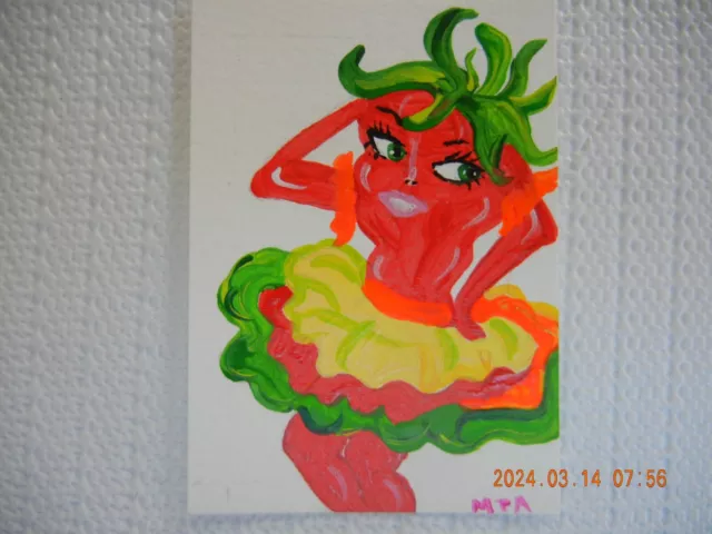 ACEO Original REd Hot chili lady Acrylic paint on paper