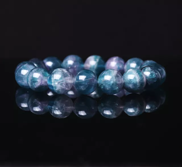 13mm Natural Blue Green Purple Fluorite Crystal Quartz Beads Bracelet B689