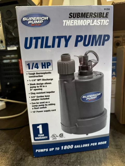 Superior Pump 91250 1/4 HP Thermoplastic Utility Pump, Black