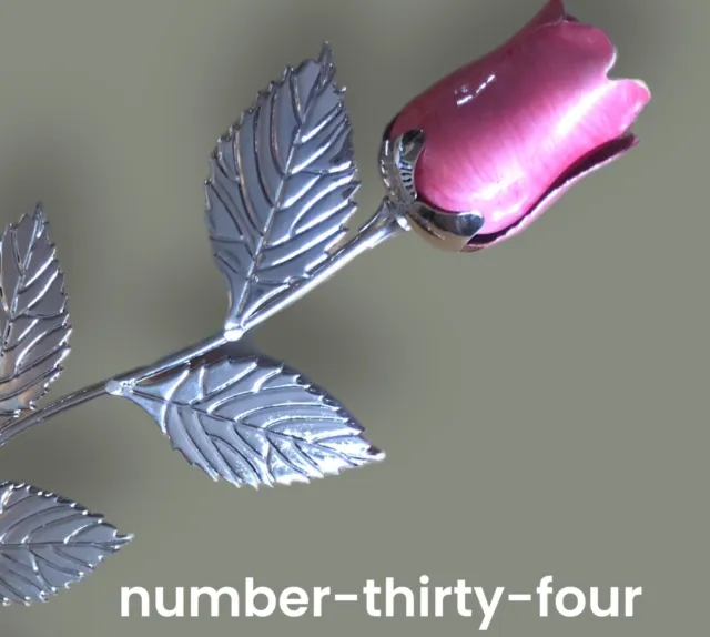 Beautiful Long Stem Silver Metal Enamel Pink Rose Approx 12 Inches Long