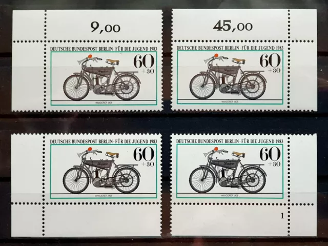 Berlin 1983 ** 4x Mi 695 Jugend 60Pf Motorräder Eckrand Formnummer 1 Fn1 (1949A)