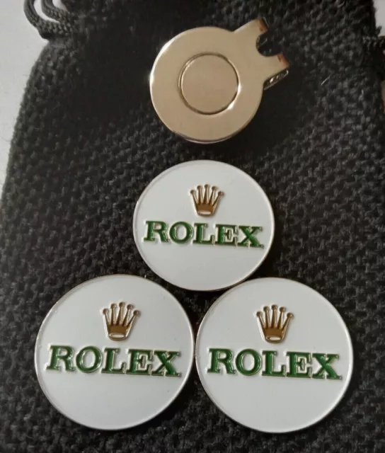 Three 1" diameter (25mm) Rolex golf ball marker with Magnetic hat clip