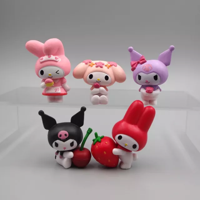 5pcs Cute Anime Kuromi My Melody Fruit Figures PVC Doll Toy Figurine Cake Topper