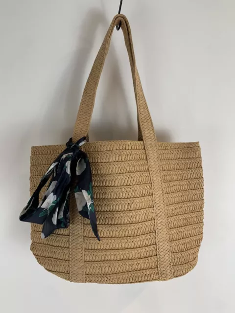 DRAPER JAMES Beige Tan Woven Straw Tote Shoulder Bag Handbag Boho Beach