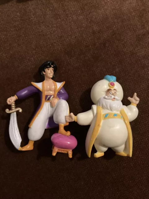 Vintage 1993 Disney Aladdin & Sultan Figures Cake Toppers PVC Toy 2.5"