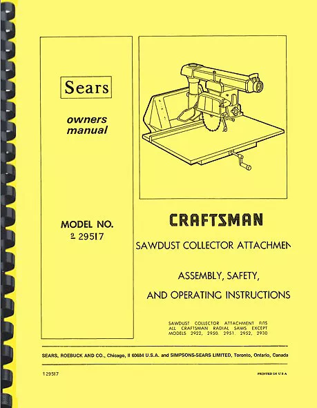 Manual de instrucciones para colector de aserradero Sears Craftsman 9-29517