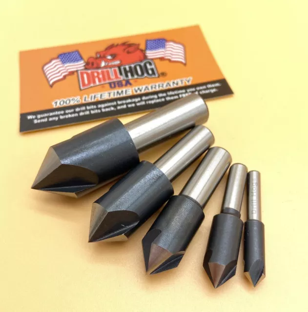 Drill Hog® 5 Pc Countersink Set 1/4, 3/8, 1/2, 5/8, 3/4" Reamer 3 Flutes Cobalt