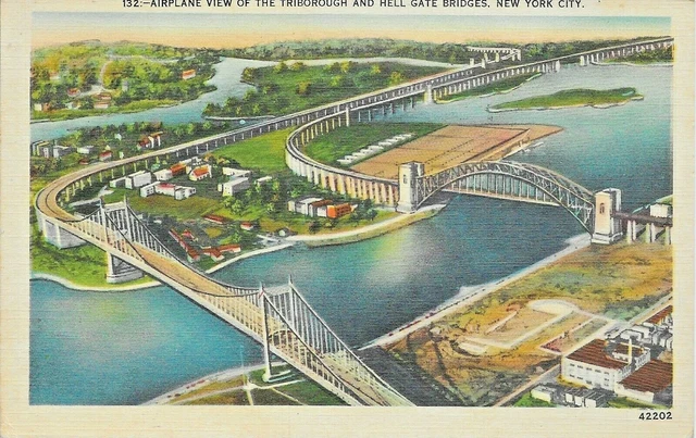 Airplane View of the Triborough and Hell Gate Bridges, New York City --POSTCARD