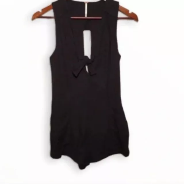 Free People Women's Black Tie Front Open Back Romper