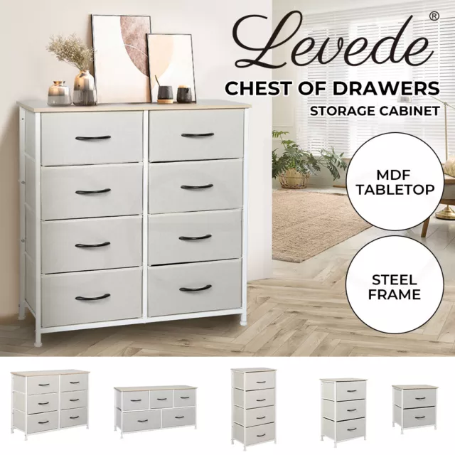 Levede Chest of Drawers Storage Cabinet Tower Dresser Tallboy Drawer Beige