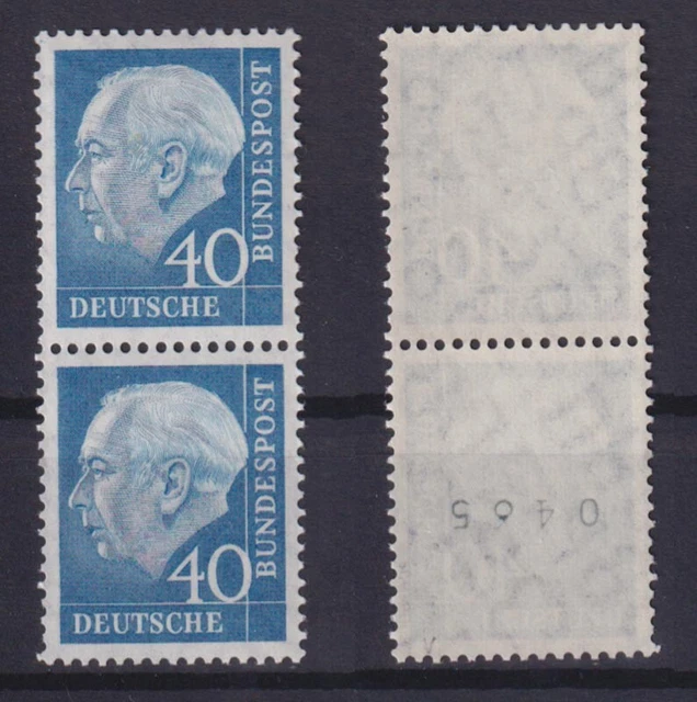 Bund 260xv Heuss 40 Pf ungerade Nr. 0465 im Paar gepr. Schmidl postfrisch
