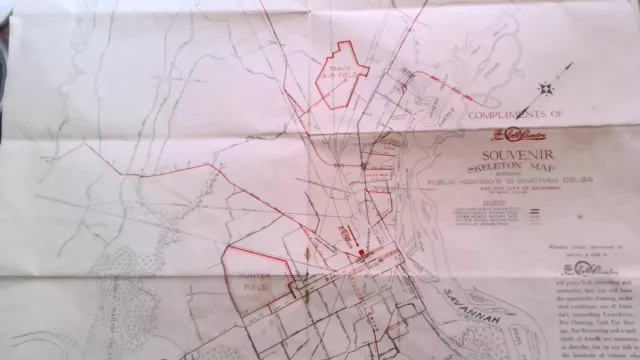 1951 Savannah GA city map USAF Travis AFB Jim Crow "White" No Go Zone Marked