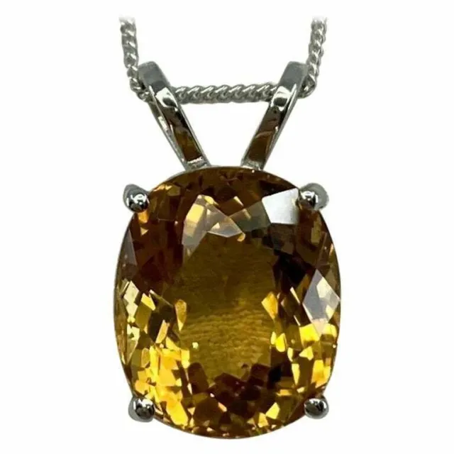 6.05ct Vivid Yellow Heliodor Golden Beryl Oval 18k White Gold Pendant Necklace
