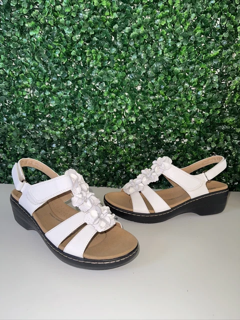 Clarks Merliah Sheryl Heeled Sandal White Synthetic/Leather Womens Size 10 W