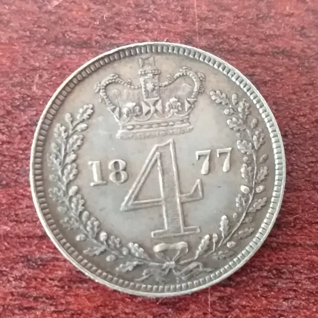 1877 Queen Victoria Silver Maundy Four Pence  Coin