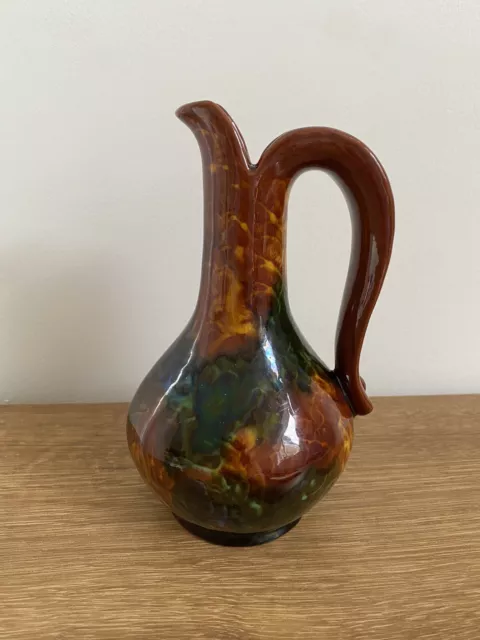 Vintage Studio Drip Glaze Pottery Jug Vase Brown Green Yellow Blue Ceramic